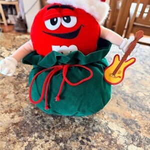 M&M'S Red Plush with Yellow Guitar in Green Velvet Sack